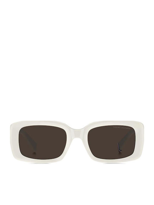 Tommy Hilfiger Unisex Sunglasses with Beige Horn-Rimmed Frame and Brown Lenses