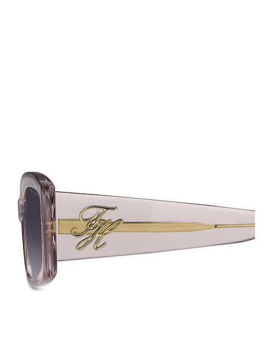 Tommy Hilfiger Unisex Sunglasses with Pink Horn-Rimmed Frame and Black Lens