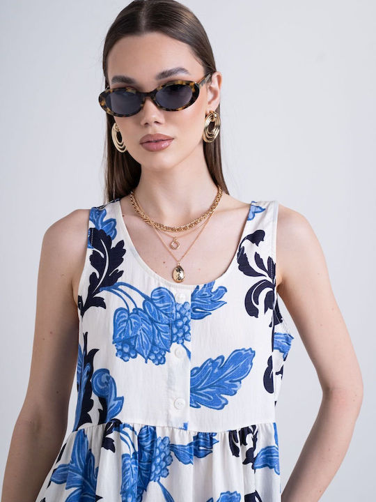 Summer Mini Shirt Dress with Ruffles Blue