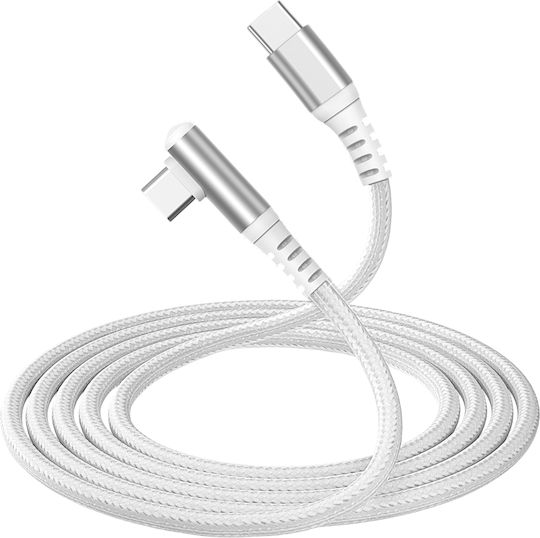 Force Power Usb-c To Usb-c 60w 3a Angled Reinforced Charge Sync Cable 2m White