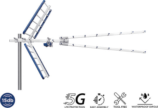 Edision Yagi YAGI-V15 Outdoor TV Antenna (Does Not Require Power) Blue