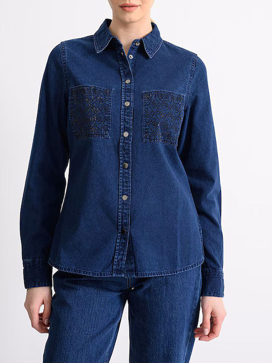 Women's Denim Long Sleeve Shirt Denim Blue
