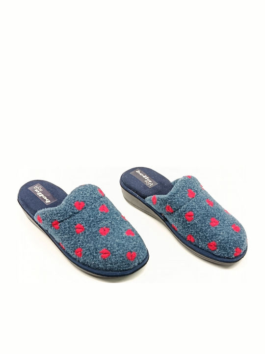 Anatomische Wollene Damen Hausschuhe Blau