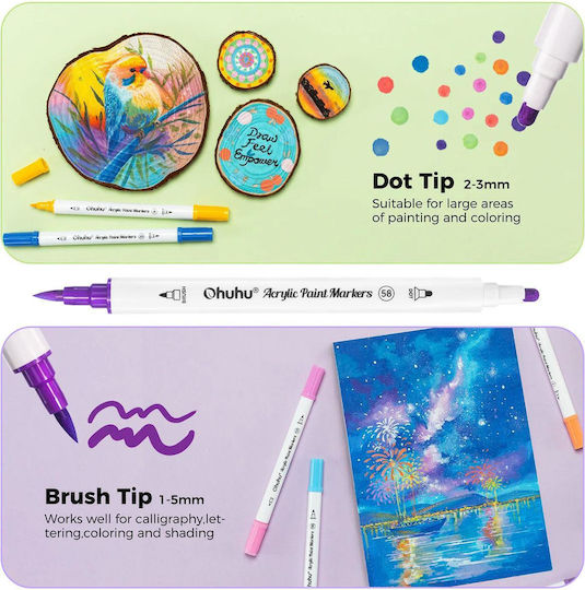 Ohuhu Acryl-Marker für Zeichenstifte Fein Set 12 Farben