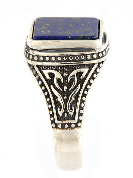 Men's Handmade Silver Ring Black Patina & Natural Lapis Lazuli