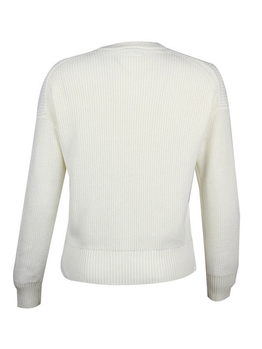 Damen Langärmeliges Baumwollpullover Creme
