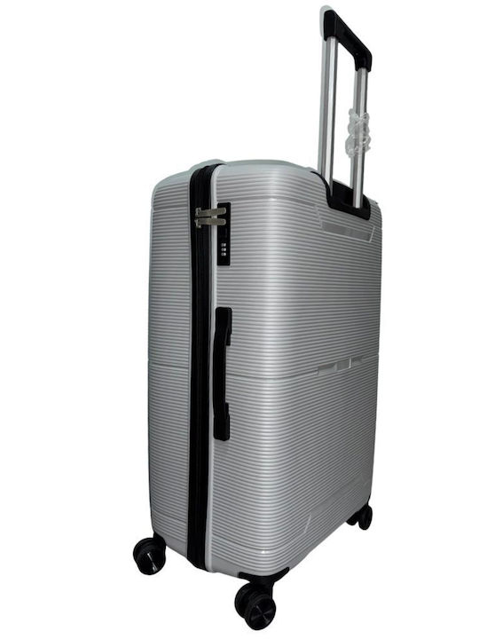 Hard Silver Travel Suitcases Set of 3 with 4 Wheels