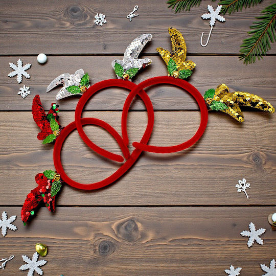 Christmas Red Reindeer Headband Silver Sequins 1pc3192