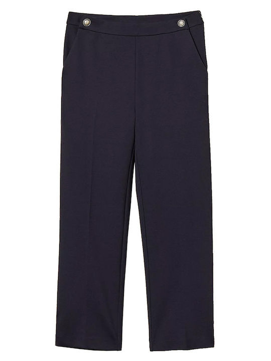 Women's Fabric Capri Trousers Slim Fit Dark Blue