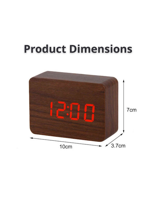 Uncle George Tischuhr Digital LED Holz mit Wecker Braun 01.06.04-0003-BRWN