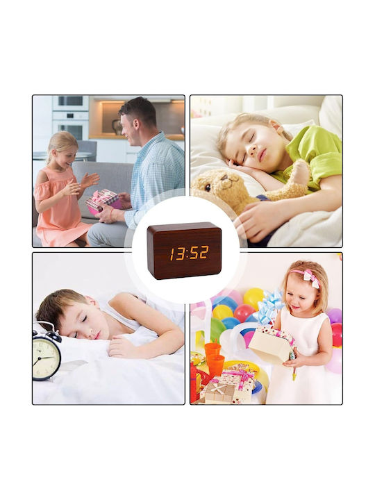 Uncle George Tischuhr Digital LED Holz mit Wecker Braun 01.06.04-0003-BRWN