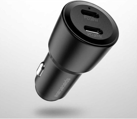 Spacecase Încărcător Auto 60W Încărcare Rapidă cu Porturi: 2xType-C Negru Culoare