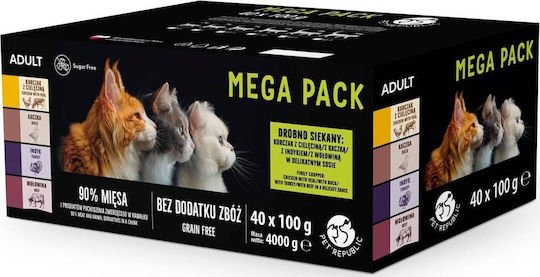 Pet Republic Nasses Katzenfutter für Katzen mit Huhn und Fleisch 40x100gr