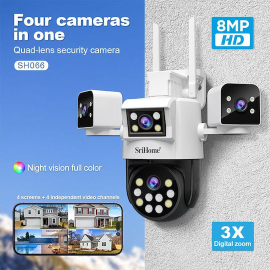 Sricam SH066 IP Quad Κάμερα Παρακολούθησης Wi-Fi 4K Αδιάβροχη με Αμφίδρομη Επικοινωνία και Φακό 4mm