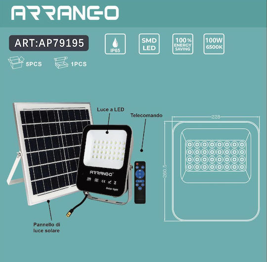 Arrango Lumini De Inundație Cu LED-uri Solar Etanș 100W Cu Senzor De Mișcare Și Telecomandă IP65