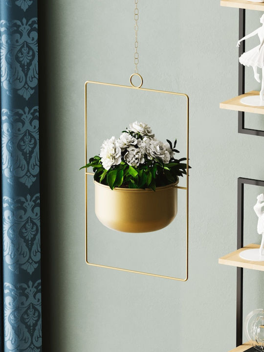 Aberto Design Hängend Übertopf Metall Gelb 25x25x40εκ.