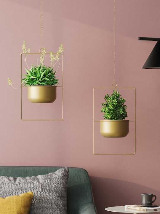 Aberto Design Hängend Übertopf Metall Gelb 25x25x40εκ.