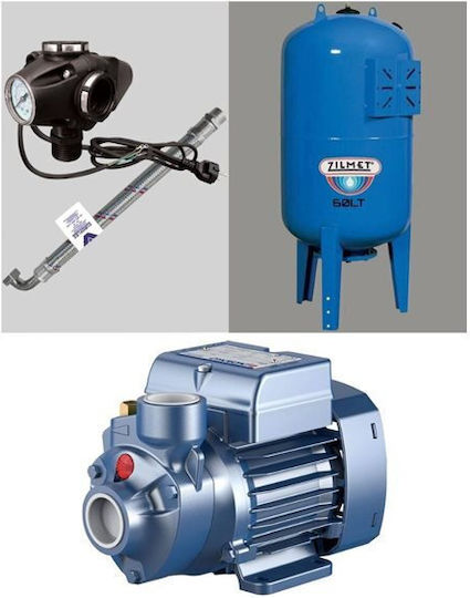 Pedrollo MONTAGE PKm 65 + Einphasig Wasserdruckpumpe mit Vertikal Behälter 60 Liter 0.75hp
