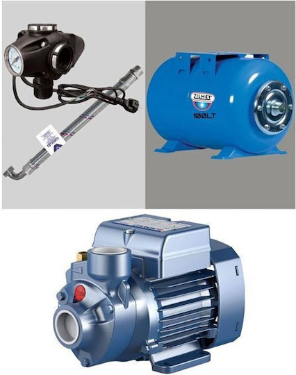 Pedrollo MONTAJ PKm 60 + Cu o singură fază Pompa de presiune pentru apă cu rezervor Orizontal de 100lt litri 0.4hp