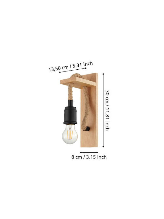 Eglo Rampside Industrielle Wandleuchte mit Steckdose E27 und Schalter Schwarz 13.5x13.5x8cm