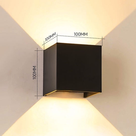 Επιτοίχιο Εξωτερικό Φωτιστικό LED IP65 12W με Θερμό Λευκό Φως Διπλής Δέσμης 10x10εκ.