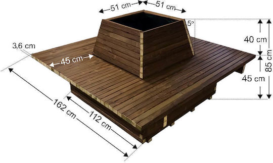 Tesias Bench Persons Square xcm Pot Wooden 162x85cm.