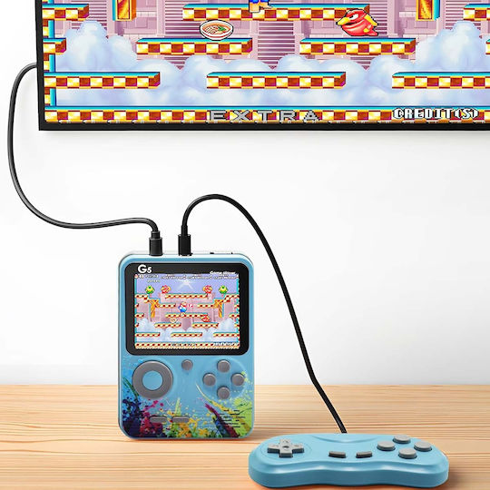Techkidz 500-Spiele Konsole Emulator Multiplayer Joystick Streetart Modell Blau