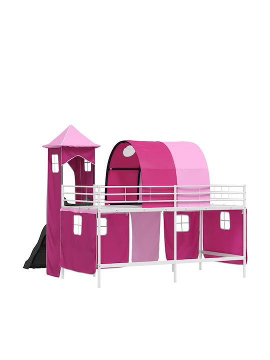 Pat pentru Copii Loft Bed Single Alb pentru Saltea 99.5x200cm