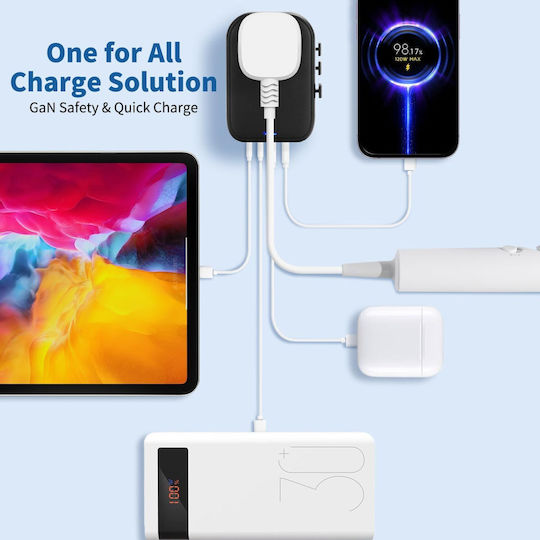 Steckdosenadapter von England auf Universal mit 4 USB-Anschlüssen