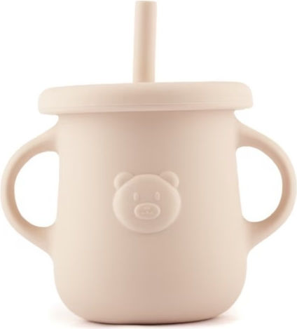 Kidnort Baby Cup with Handles and Straw made of Silicone Beige 200ml