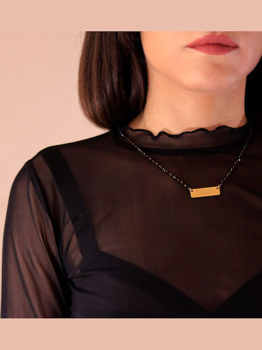 Theodora's Jewellery Necklace Rosary ID Card from Steel Black