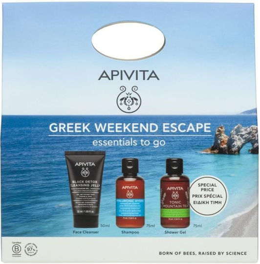 Apivita Tonic Mountain Tea Skin Care Set for Facial Cleaning Moisturizing & Body Cleaning 3 Pieces