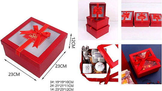 Set Rote Papier Geschenkverpackung mit Fenster und Schleife 3Stücke 6dis48