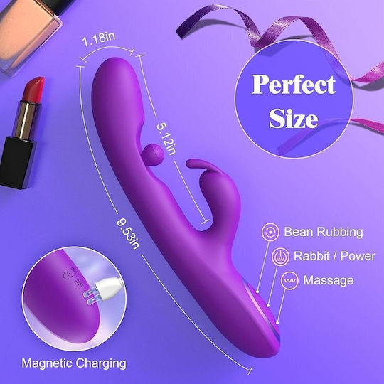 SMD Aurora Rabbit Swinging Silicone Vibrator Вибратор Заек 24см Лилав