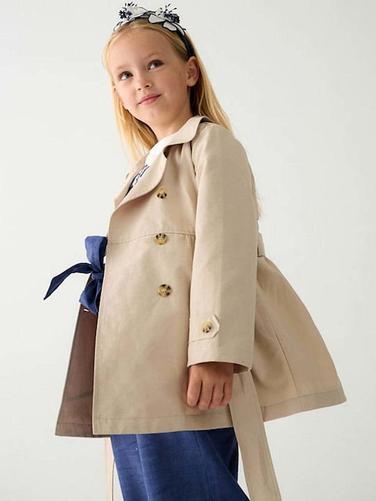 Kids Long Trench Coat Beige
