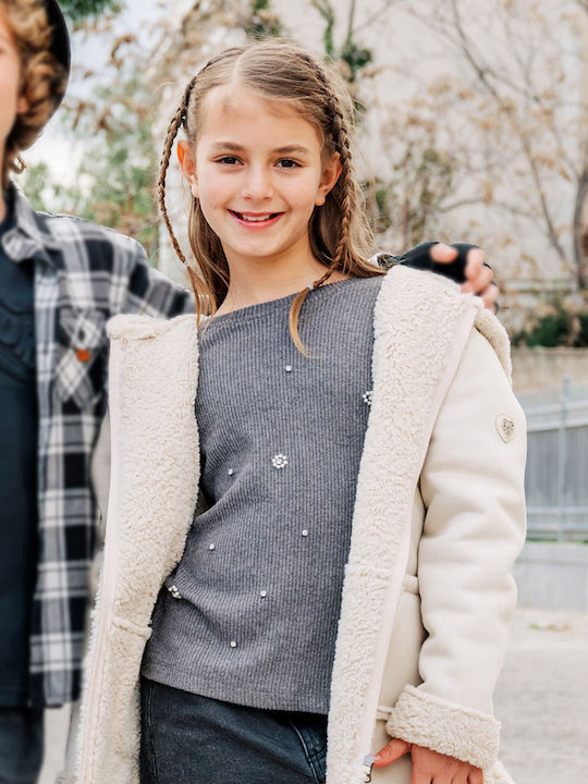 Kids Casual Short Coat with Lining and Hood Vaniglia