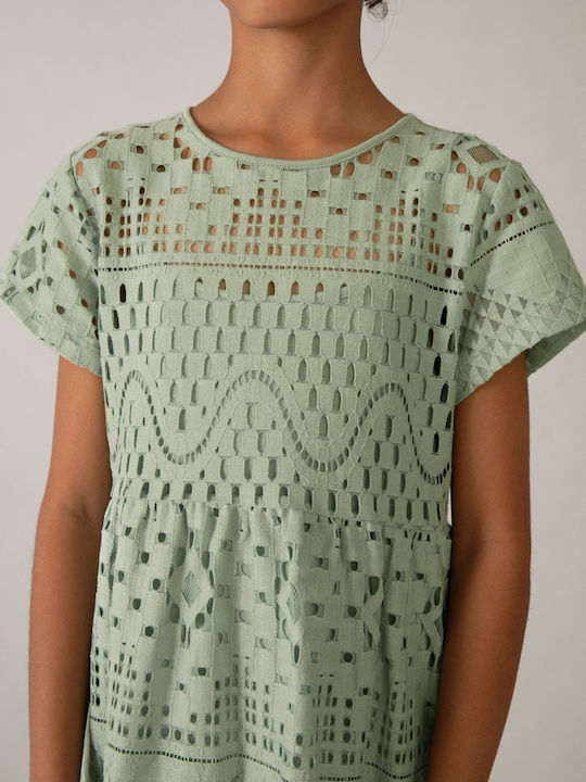 Mädchenkleid Kurzärmelig mit Spitze Set aus Zubehör Grün