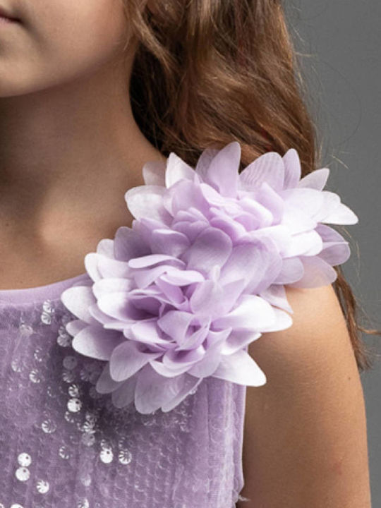 Girls Dress Sleeveless with Sequins Floral Lilac