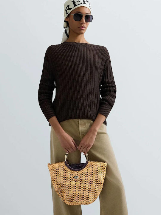 Fabric Women's Handbag Brown