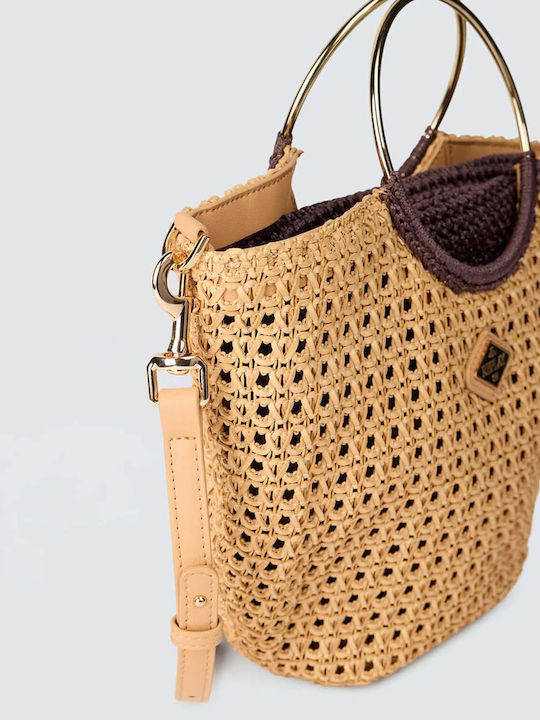 Fabric Women's Handbag Brown