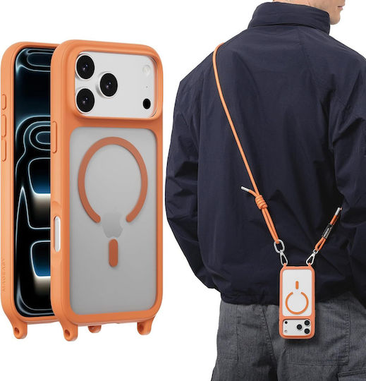 Mageasy Roar M With Lanyard Back Cover Σιλικόνης με Λουράκι Κοραλί (iPhone 17 Pro Max)