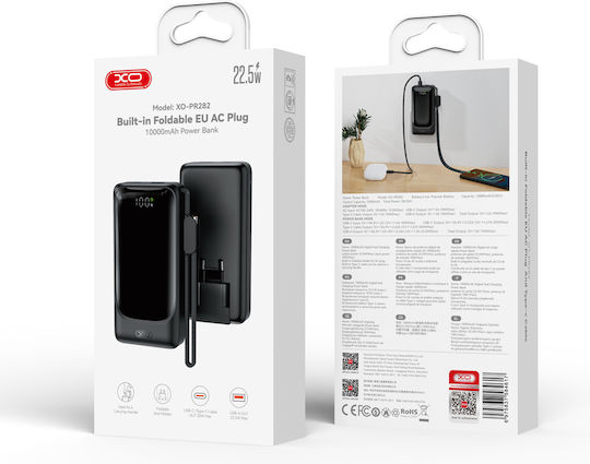 XO PR282 Power Bank 10000mAh 22.5W με Θύρα USB-A και Θύρα USB-C Μαύρο