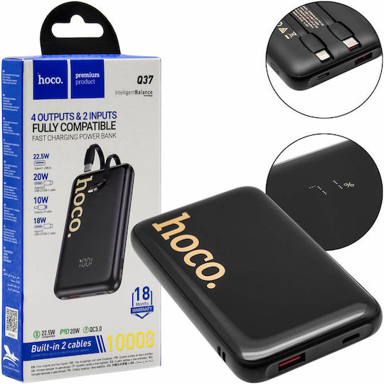 Hoco Q37 Power Bank 10000mAh 22.5W with USB-A Port and USB-C Port Power Delivery Black