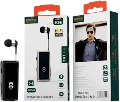 K98 In-ear Bluetooth Handsfree Ακουστικό Πέτου Μαύρο
