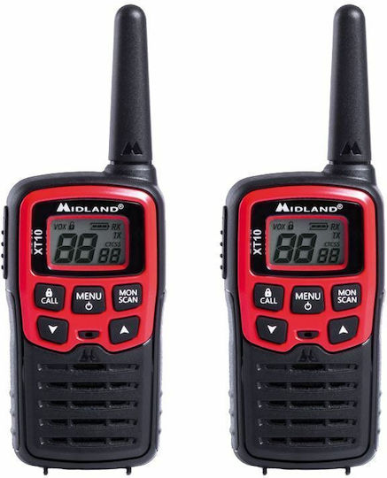 Midland XT10 Безжичен Трансивър PMR с Монохромен Екран Комплект 2бр В Червен Цвят