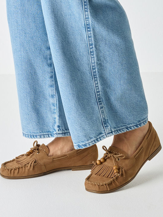 Leather Women's Loafers in Brown Color