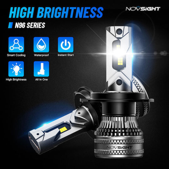 NovSight Lamps Car H4 LED 6500K Cold White 12-24V / 9-32V 100W 2pcs