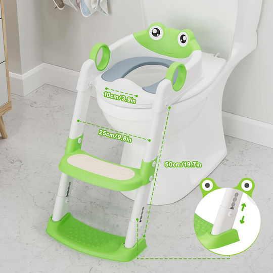Little Mom Scaun De Toaletă Pentru Copii BH-6841 Verde Cu Treaptă Cu Mânere Și Pernuță