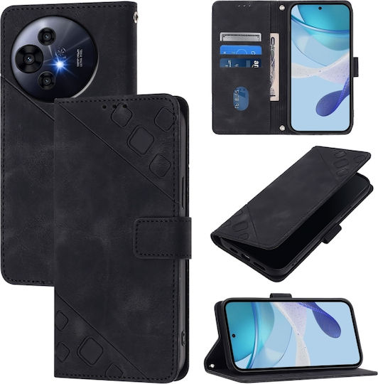 Skin Feel Embossed Wallet Piele / Silicon Negru (TCL 50 NXTPAPER 5G / TCL 50 Pro NXTPAPER 5G)