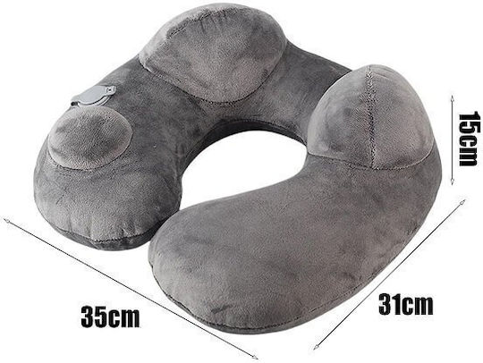 Inflatable Velvet Travel Pillow with Carrying Case 35x31x15cm Gray